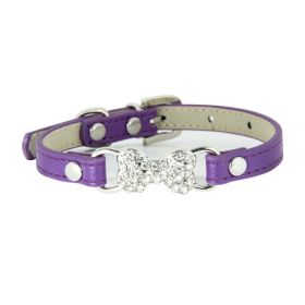 Cute Cat Traction Rope Crystal Diamond Bone Pet Collar (Option: Purple-XS)