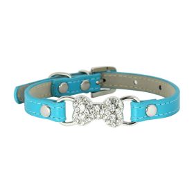 Cute Cat Traction Rope Crystal Diamond Bone Pet Collar (Option: Lake Water Blue-XS)