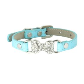 Cute Cat Traction Rope Crystal Diamond Bone Pet Collar (Option: Light Blue-XS)