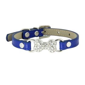 Cute Cat Traction Rope Crystal Diamond Bone Pet Collar (Option: Blue-XS)