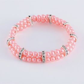 Pet Supplies Two Row Pearl Necklace With Elastic (Option: Pink-L)