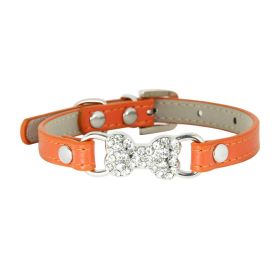 Cute Cat Traction Rope Crystal Diamond Bone Pet Collar (Option: Orange-XS)