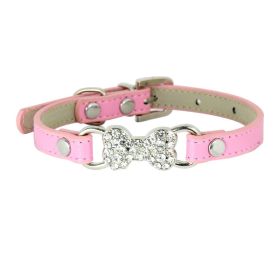 Cute Cat Traction Rope Crystal Diamond Bone Pet Collar (Option: Pink-XS)