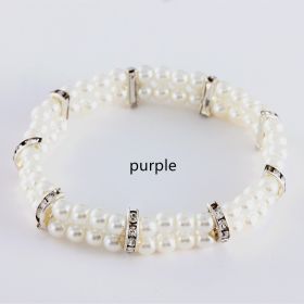 Pet Supplies Two Row Pearl Necklace With Elastic (Option: Purple-L)