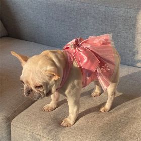 Mesh Dress Skirt Dogs And Cats Bow Pearl (Option: Pink-S)