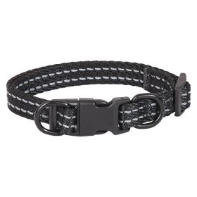 Double D Ring Release Buckle Webbing Dog Collar Reflective (Option: Black-S)