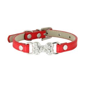 Cute Cat Traction Rope Crystal Diamond Bone Pet Collar (Option: Red-XS)