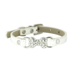 Cute Cat Traction Rope Crystal Diamond Bone Pet Collar (Option: White-XS)