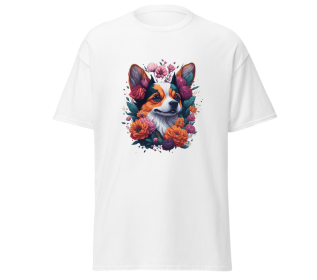 T-shirt flower dog design merchyprint dog lovers (Color: White, size: XL)