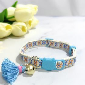 Anti-suffocation Safety Buckle Cat Collar Tassel Bell Adjustable Anchor Chain Rope (Option: 15 Golden Edge Blue-22cmor30cm)