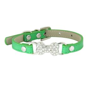 Cute Cat Traction Rope Crystal Diamond Bone Pet Collar (Option: Green-XS)