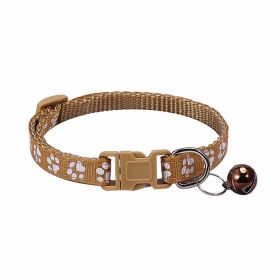 Dog Footprint Printing Applique Bell Collar (Color: Khaki)