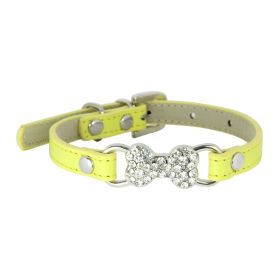 Cute Cat Traction Rope Crystal Diamond Bone Pet Collar (Option: Yellow-XS)