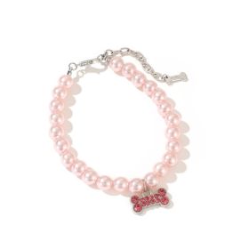 Pet Supplies Collar Pearl Cat Necklace Ornament (Option: Pink-S)