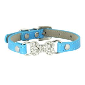 Cute Cat Traction Rope Crystal Diamond Bone Pet Collar (Option: 58Blue-XS)