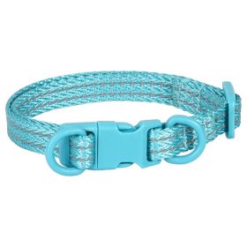 Double D Ring Release Buckle Webbing Dog Collar Reflective (Option: Blue-L)