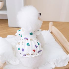 Dog Clothes Lightweight Cute Flower Printed Dress (Option: Pure White Printing-S)