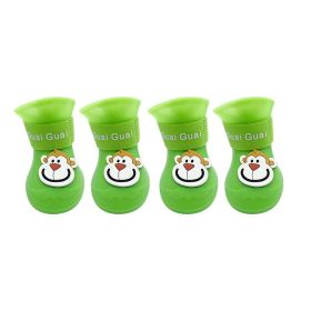 Cartoon Pet Boots Silicone Waterproof Non-slip Soft Bottom Summer Cat Supplies (Option: Green-M)