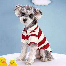 Pet Dog Polo Shirt Striped Beaded Lapel Elastic (Option: Red Stripe-S)