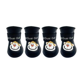 Cartoon Pet Boots Silicone Waterproof Non-slip Soft Bottom Summer Cat Supplies (Option: Black-M)