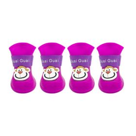 Cartoon Pet Boots Silicone Waterproof Non-slip Soft Bottom Summer Cat Supplies (Option: Purple-L)