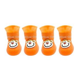 Cartoon Pet Boots Silicone Waterproof Non-slip Soft Bottom Summer Cat Supplies (Option: Orange-XL)