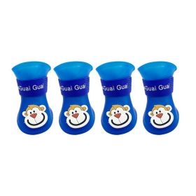 Cartoon Pet Boots Silicone Waterproof Non-slip Soft Bottom Summer Cat Supplies (Option: Blue-L)